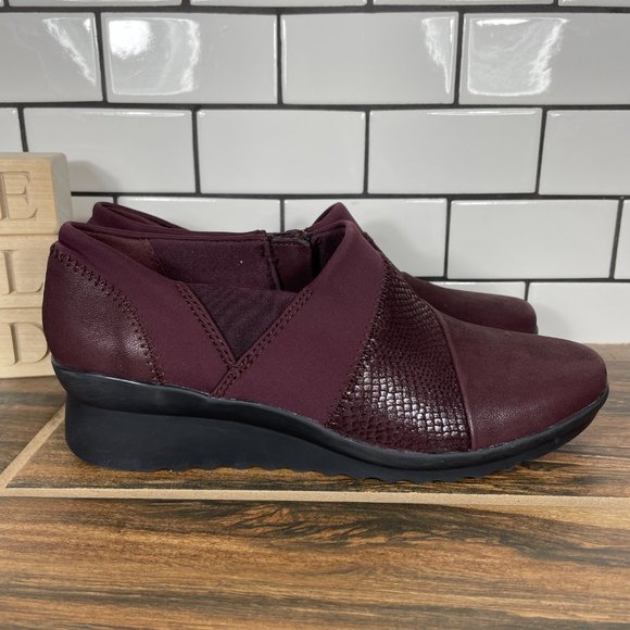 Clarks Caddell Denali Women's Size 6 Shoes Burgundy Zip Comfort Wedge Loafer - Picture 3 of 14